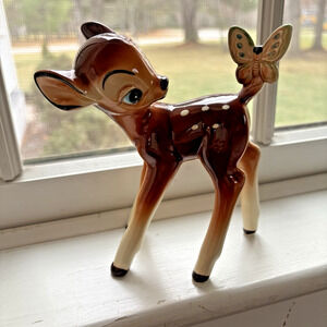 Vintage Ceramic Disney Bambi with Butterfly Figurine Made in Japan 5.5"